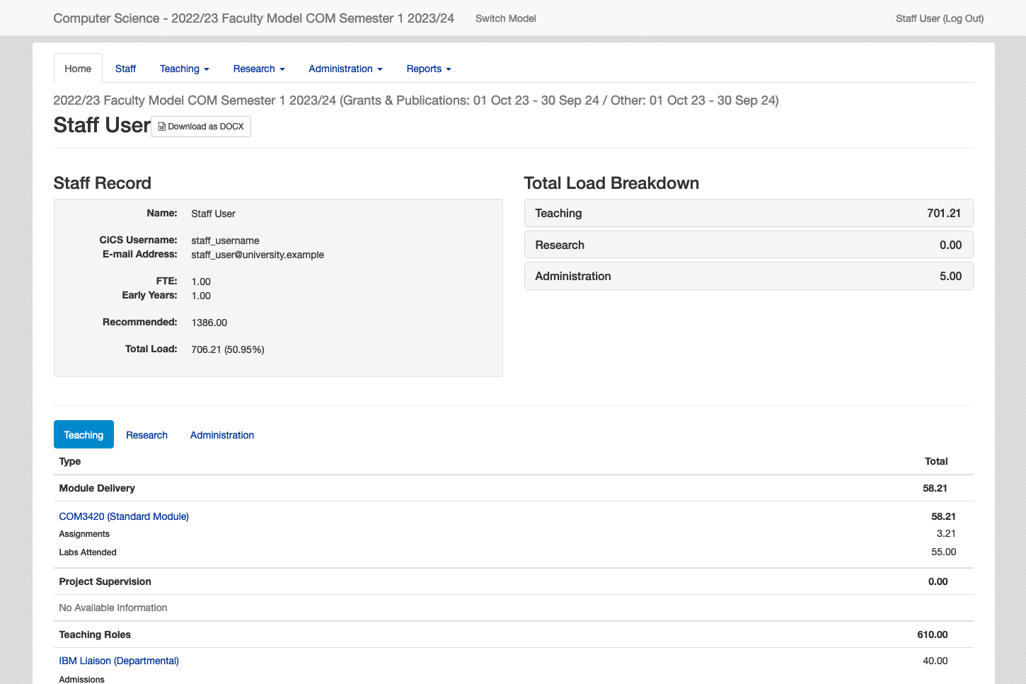 Workload Allocation Model - Staff Overview